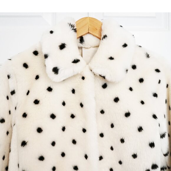 La Vie Rebecca Taylor Polka Dot Spotted Faux Fur Coat Jacket - Picture 2 of 13